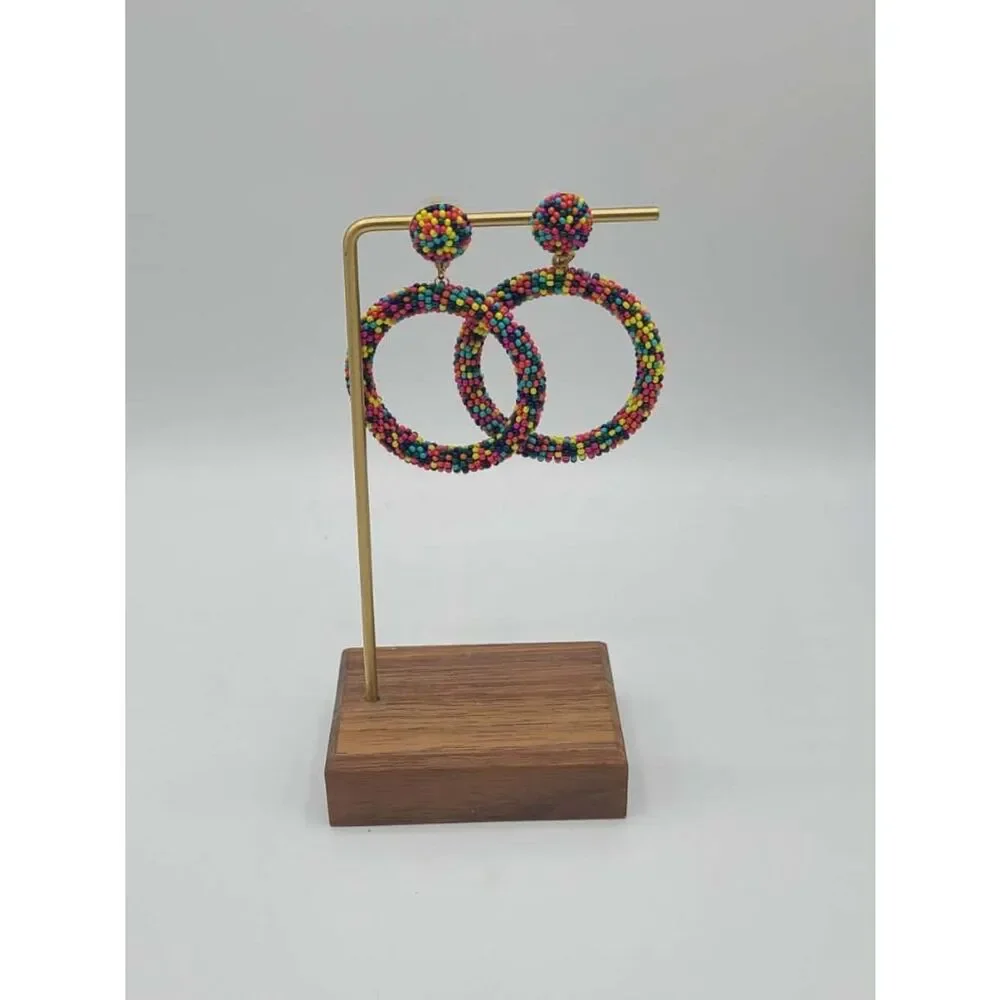 Colorful Beaded Hoop Stud Earrings